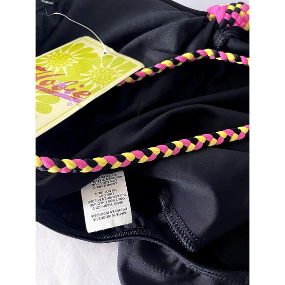 NEW Y2k hibiscus halter swim top Black M - Picture 5 of 6